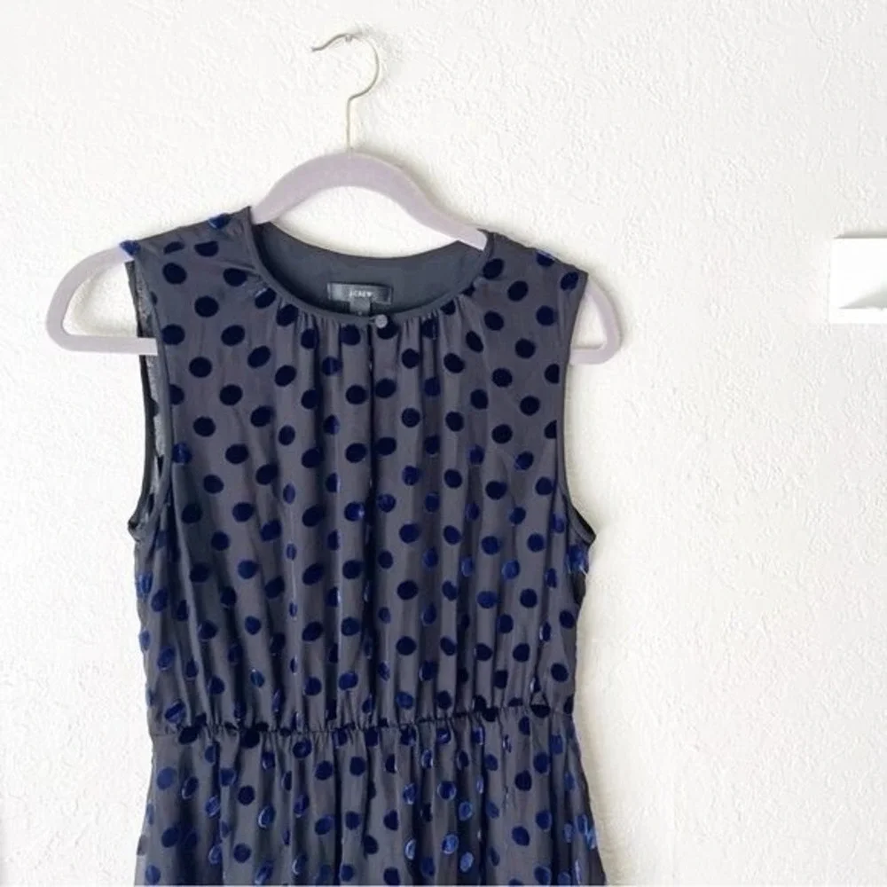 J. Crew Dress Womens 6 Velvet Polka Dot Black Navy Blue Fit Flare Cocktail F9829